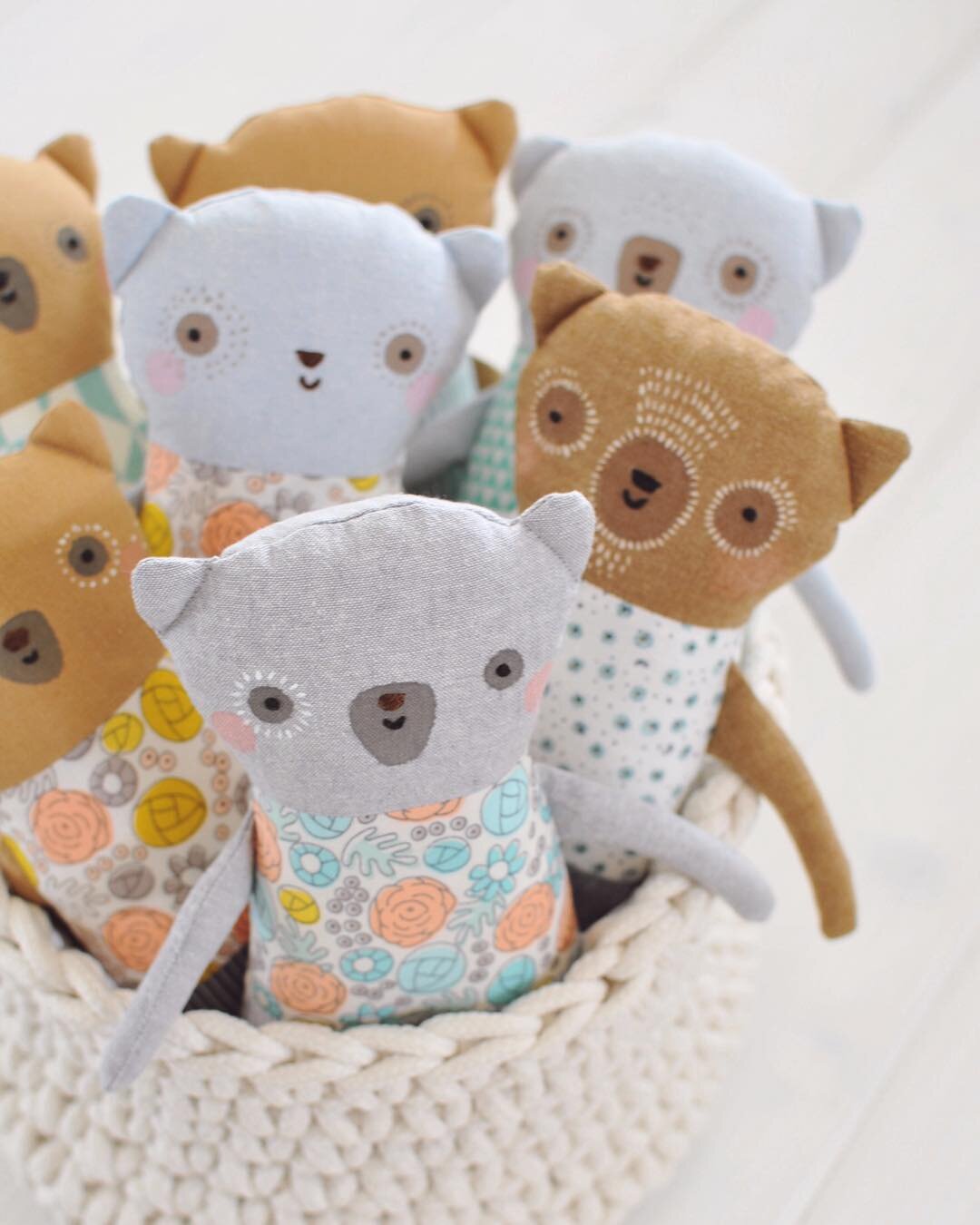 Finishing up a basket full of sweet one-of-kind bears for our mini shop update...coming next week (at last)!