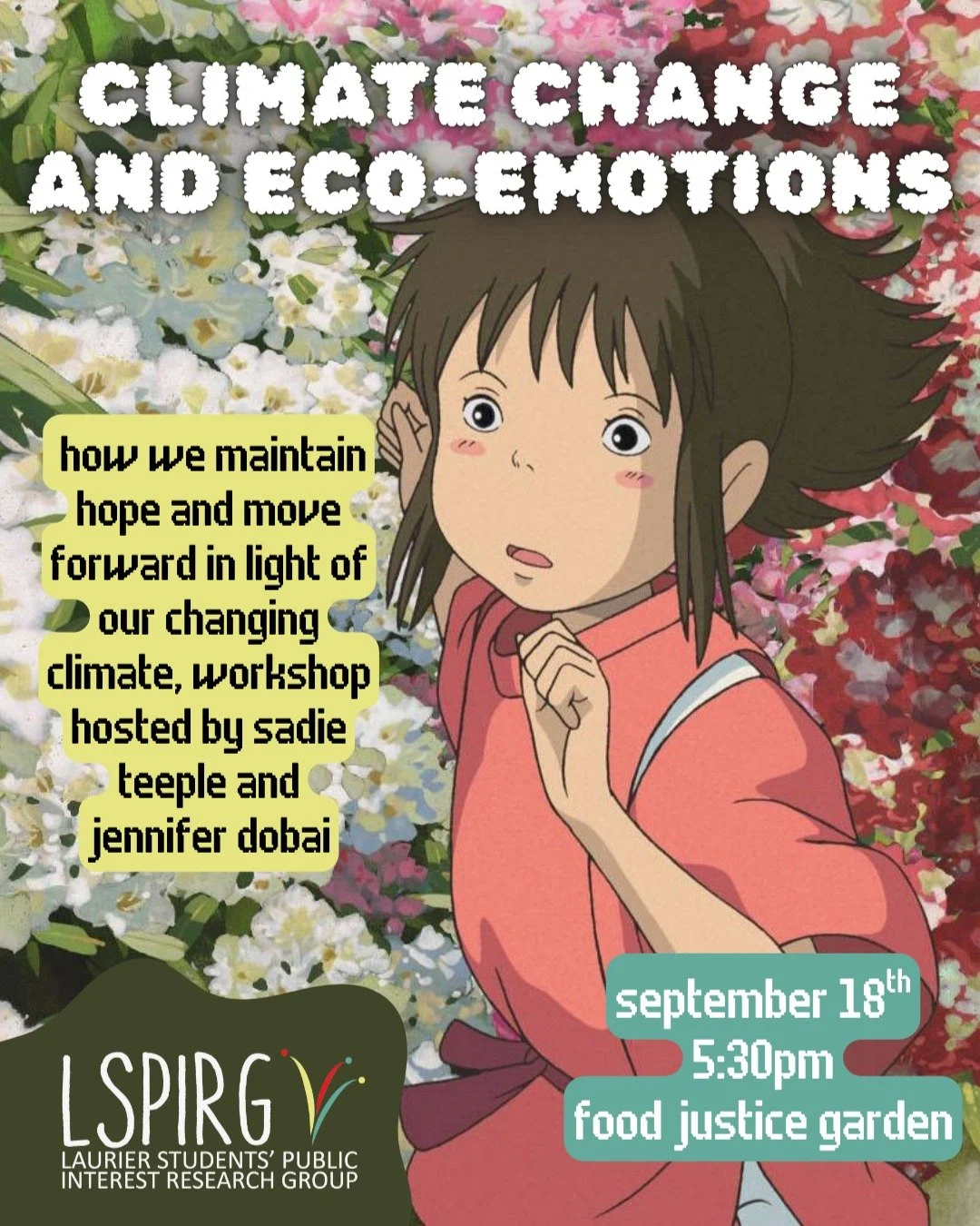 Join us to talk about current climate worries, eco-anxiety, and how to cultivate hope amidst it all. Laurier psychology alum Sadie Teeple and psychology PhD student Jennifer Dobai will guide us through activities and discussion to help us process our