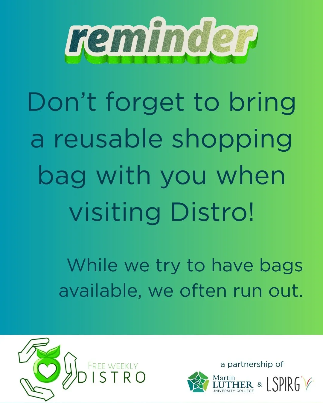 Don't get stuck dropping carrots on your way home! Bring a reusable shopping bag with you when visiting Distro. 

#reducereuserecycle