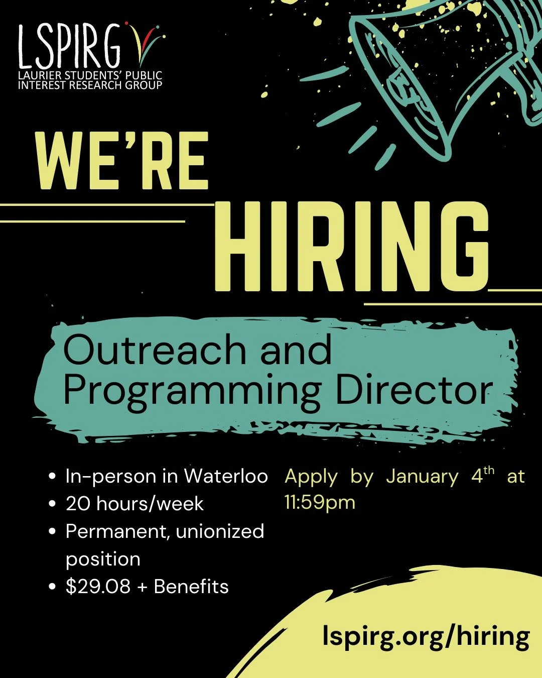 We are THRILLED to finally be able to expand our staff! For nearly a decade, we have only been able to have one permanent staff member on Waterloo campus. There is so much work to be done, so this will allow us to serve our communities better.

The O