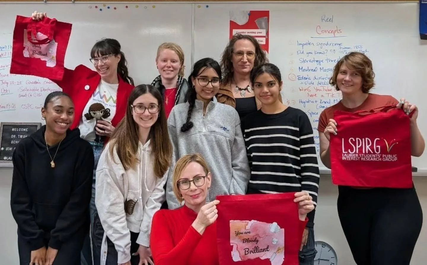 Our Menstrual Equity Community-Based Research team at our year-end Period Pizza Party! Pictured here are some of our bloody brilliant crew who conducted a comprehensive multi-campus audit of pad and tampon availability on campus. We are determined to