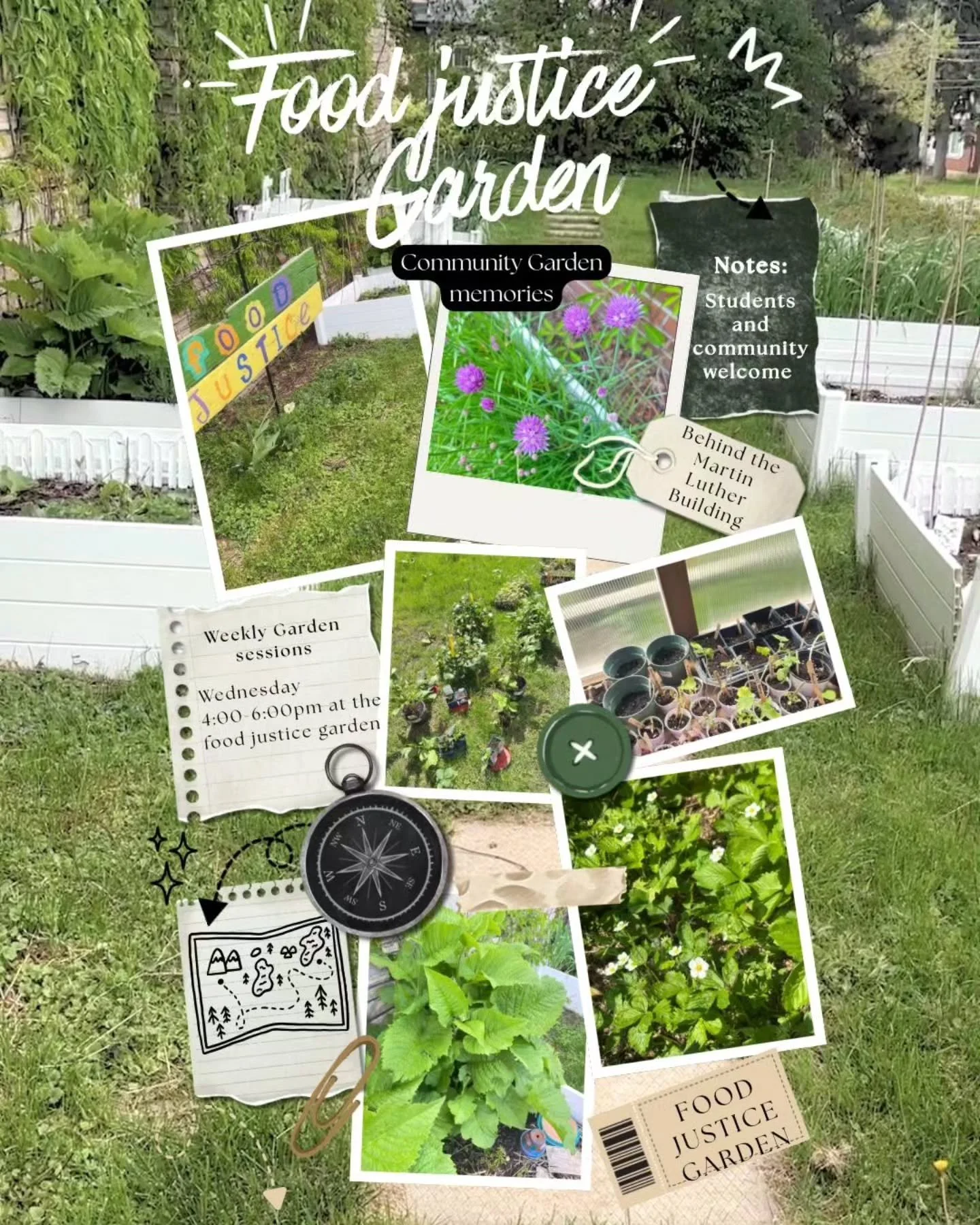 Join us today for our first weekly garden session which happens every Wednesday 4-6 pm at the Food Justice Garden. 

The Food Justice Garden is located beside Martin Luther University College, facing Albert street. All students and community members 
