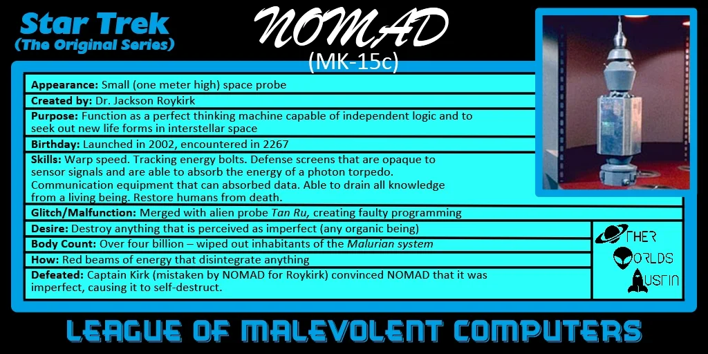 Number 2: NOMAD from Star Trek (TOS) "The Changeling" (1967)