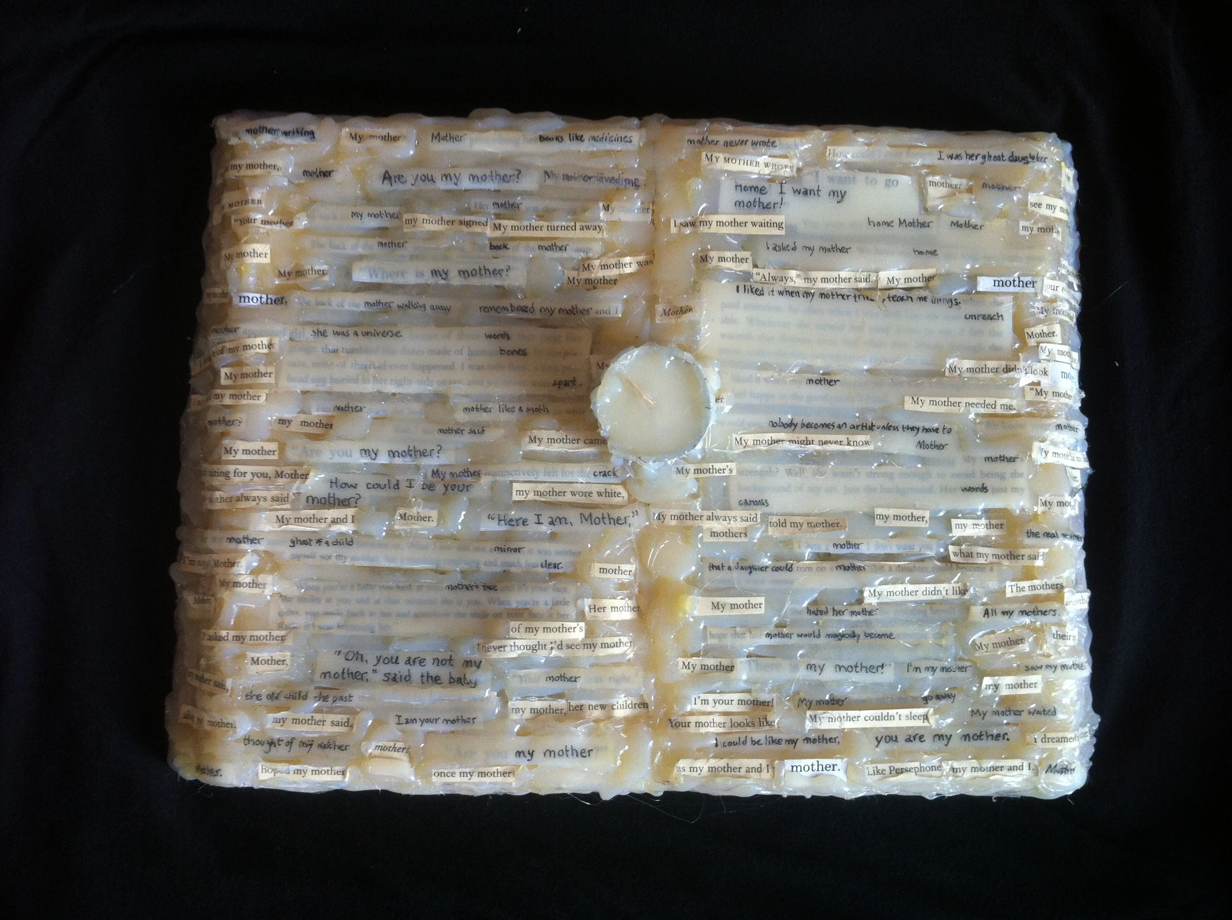 2011.  Altered text from In a Country of Mothers, White Oleander, and Are you my Mother.  Exhibited in Artists and Authors at Adelphi University.