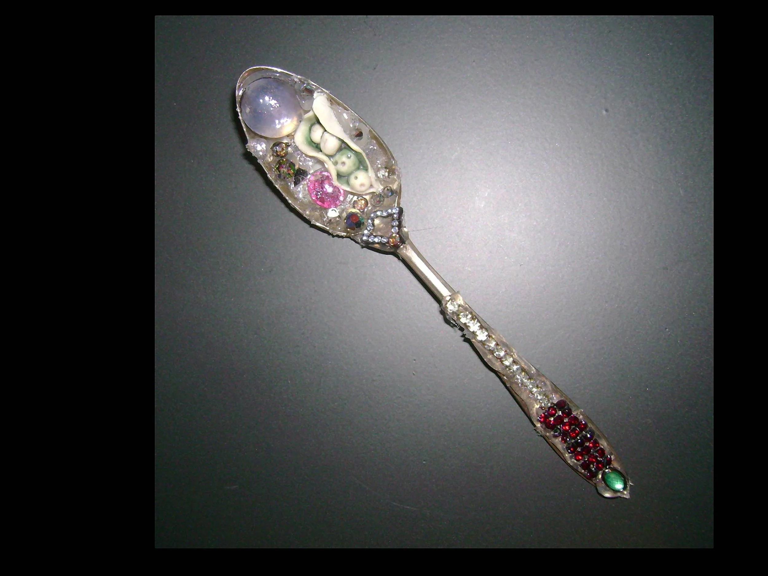 Delicacies.  2008.  (Ladle, fork, spoons.) Found objects and fragments.  Exhibited in Dia de los Muertes Exhibition, in private collection.