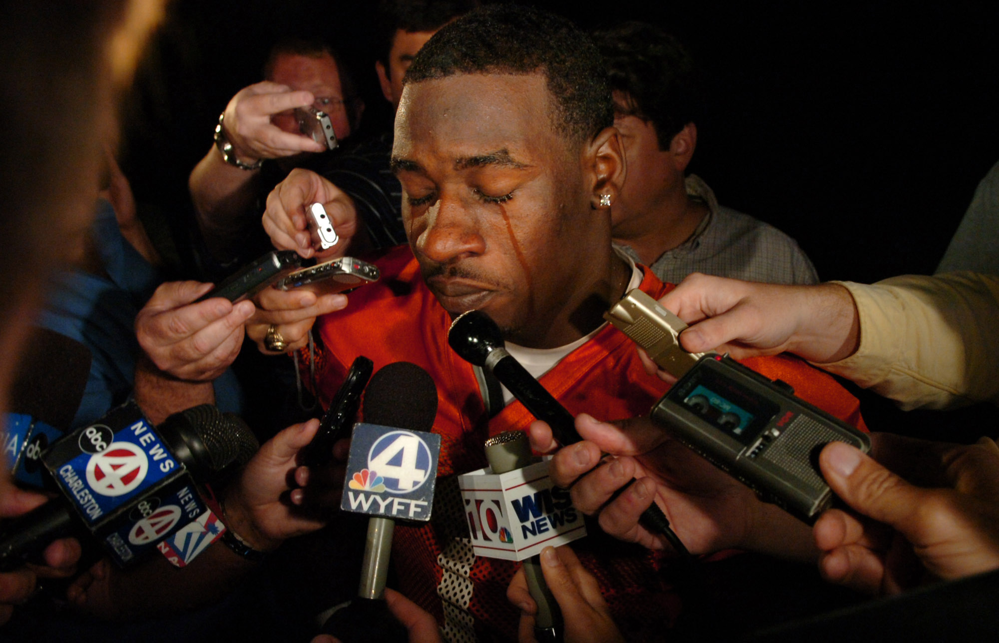  Clemson University football player James Davis reacts to the news that Coach Tommy Bowden will no longer be coaching the team.  (October 13, 2008) 