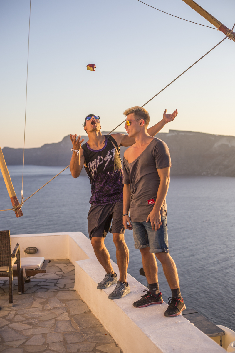 Mich and Vova in Oia. The best Sunsets here. 