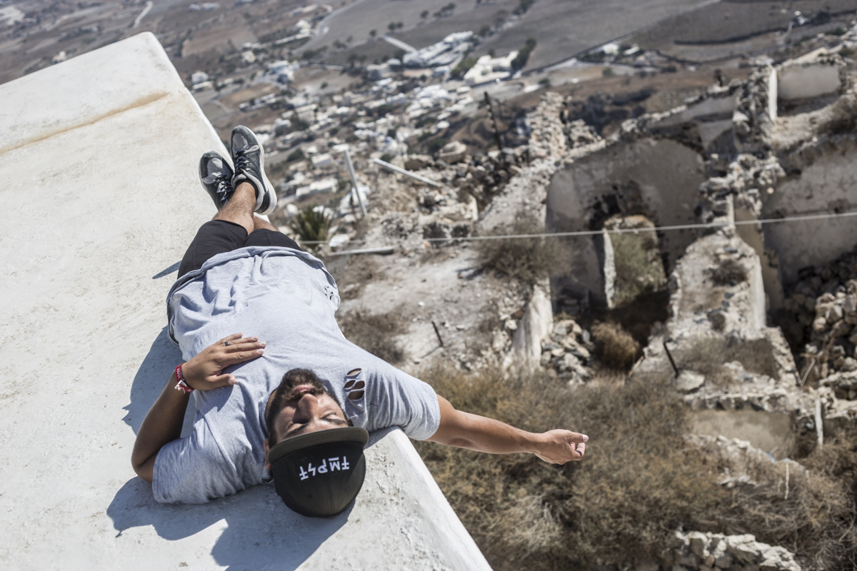 Gabe Nunez taking a nap on top of a church in Pyrgos.