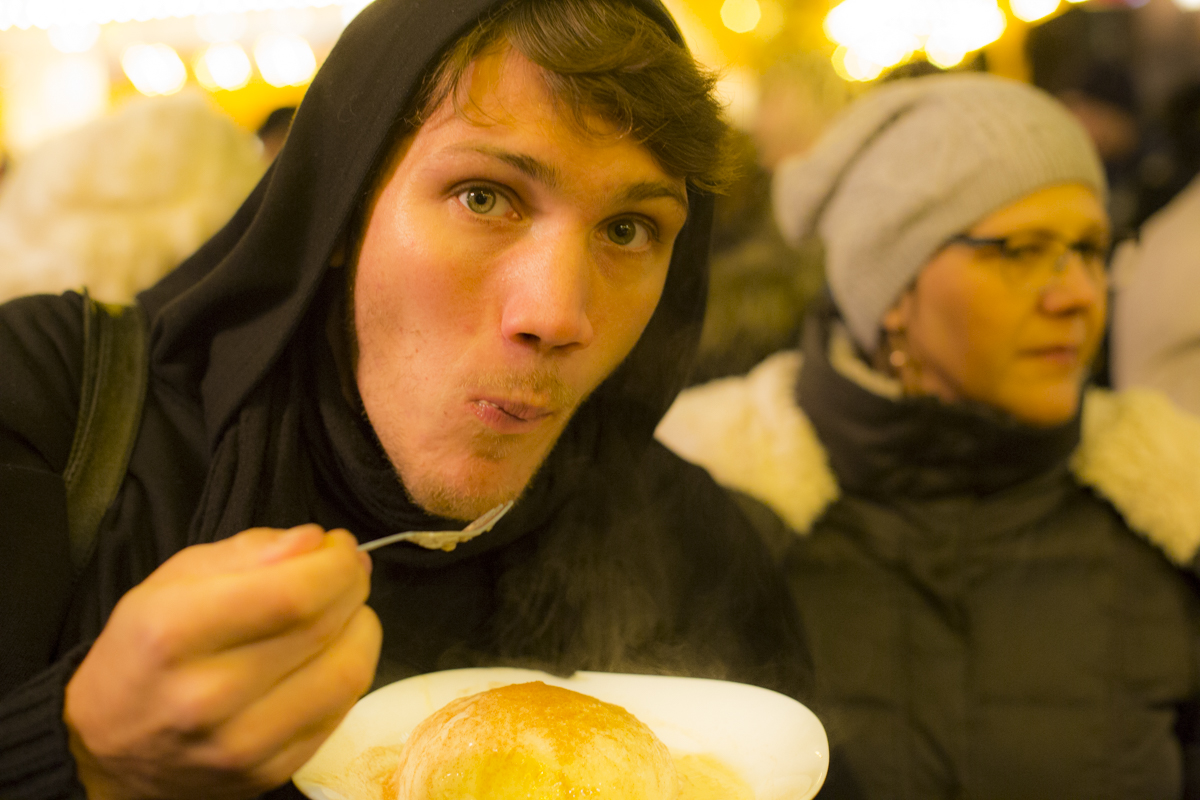 Jason's eating Dampfnudel, Vanilla with Cinnamon 