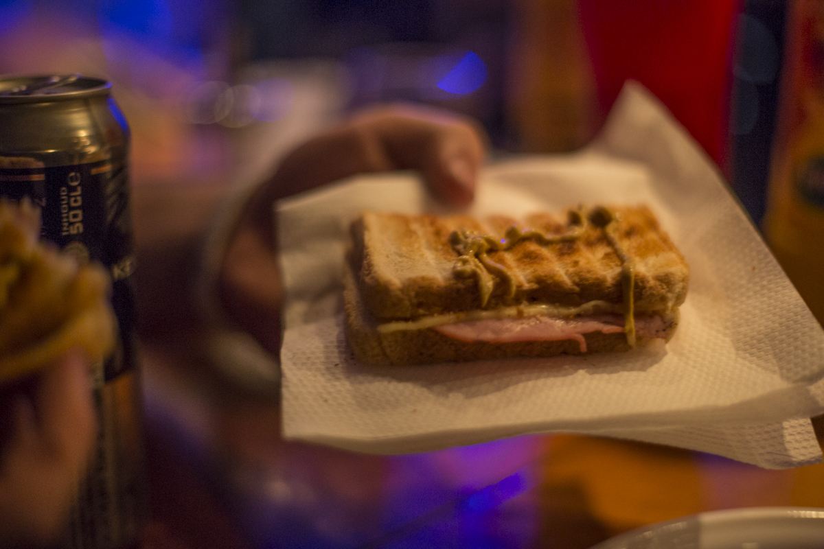 Toasties were available at the bar. Ham and cheese on toasted bread, this one with mustard. 