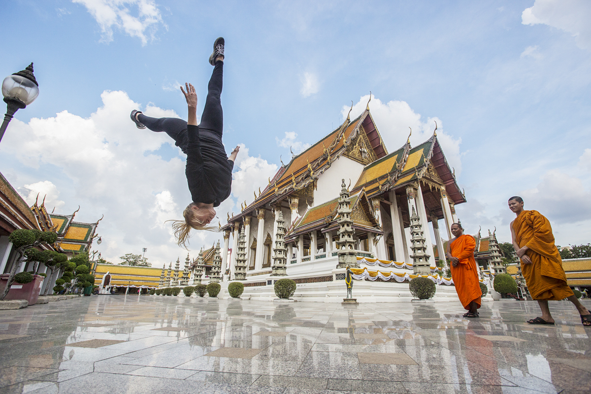 March 2016 - Bangkok, Thailand - Alexandra Shevchenko and Monks. 