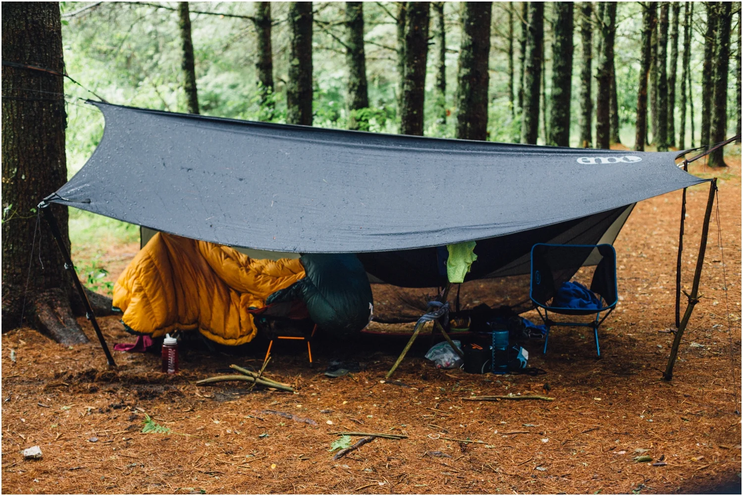 Impromptu porch mode. You can see we were trying to dry some gear out over our camp chairs!