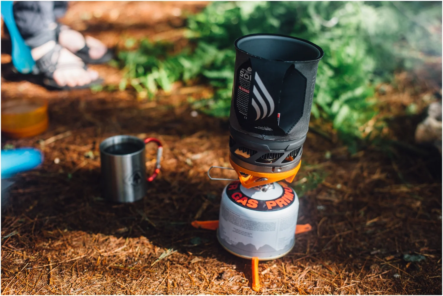 Elizabeth's Jet Boil is awesome at boiling water fast for our coffee.