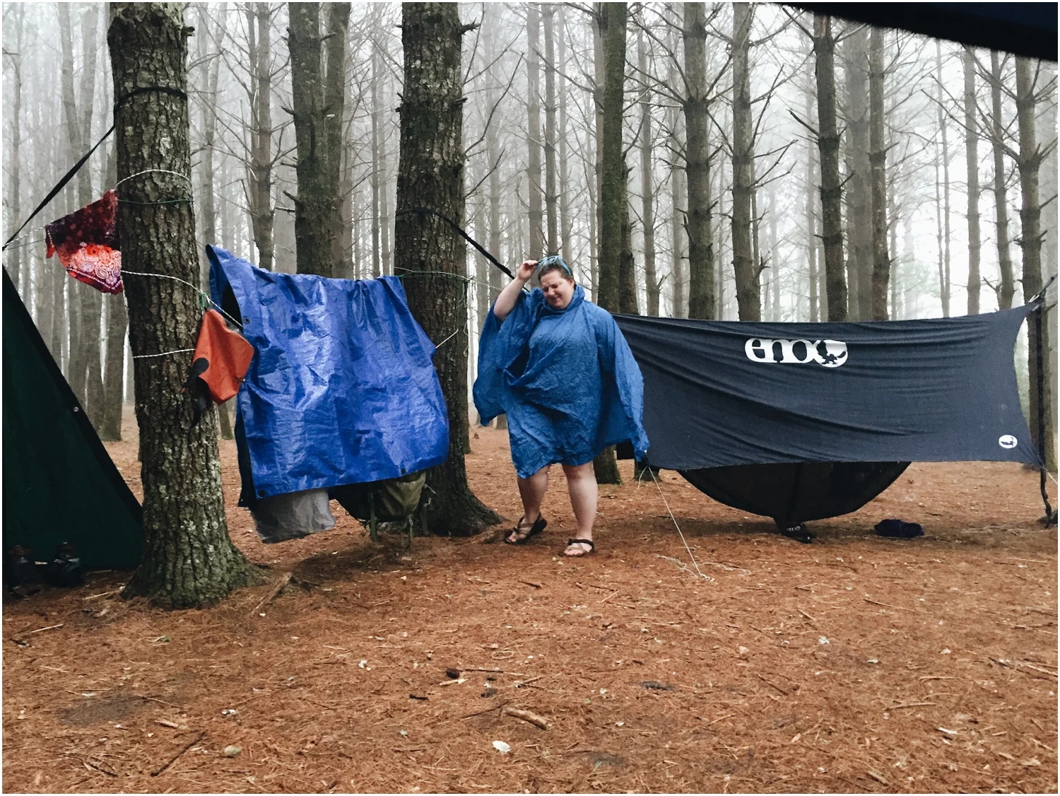 Tonya braving the rain in her poncho!