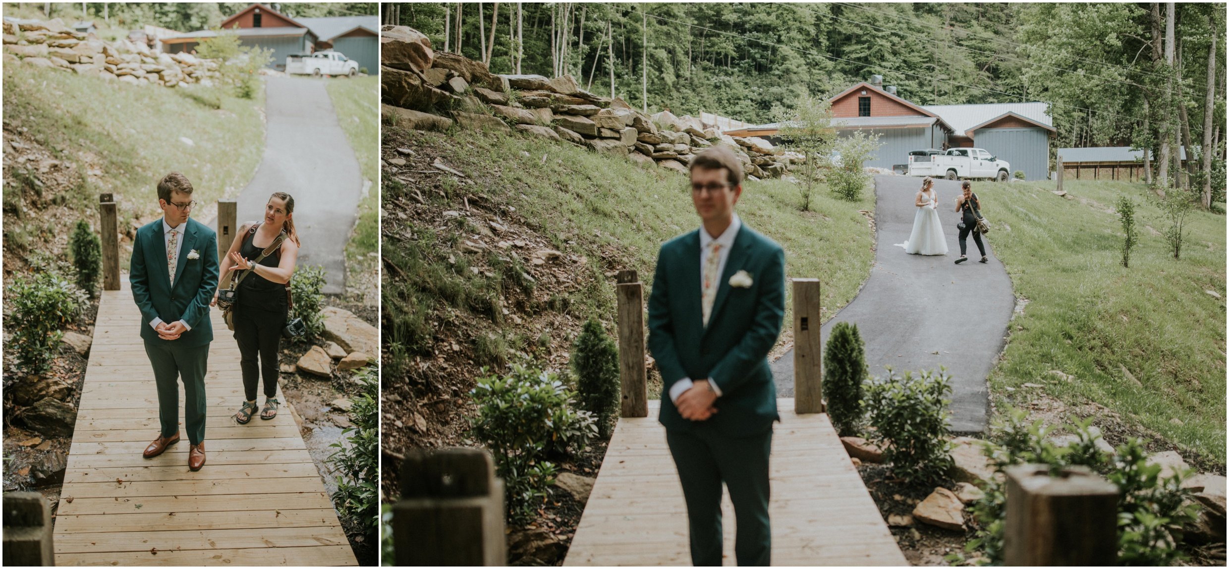 How we set up a first look- position and coach the groom, then get the bride!