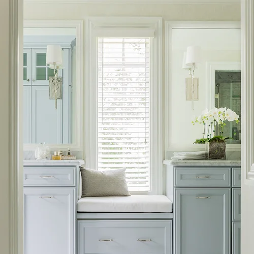 A peek into a serene New Traditional Master Bath in Dedham.