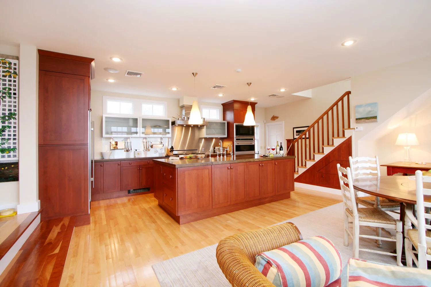Rhode Island kitchen before paint update on cherry cabinetry.