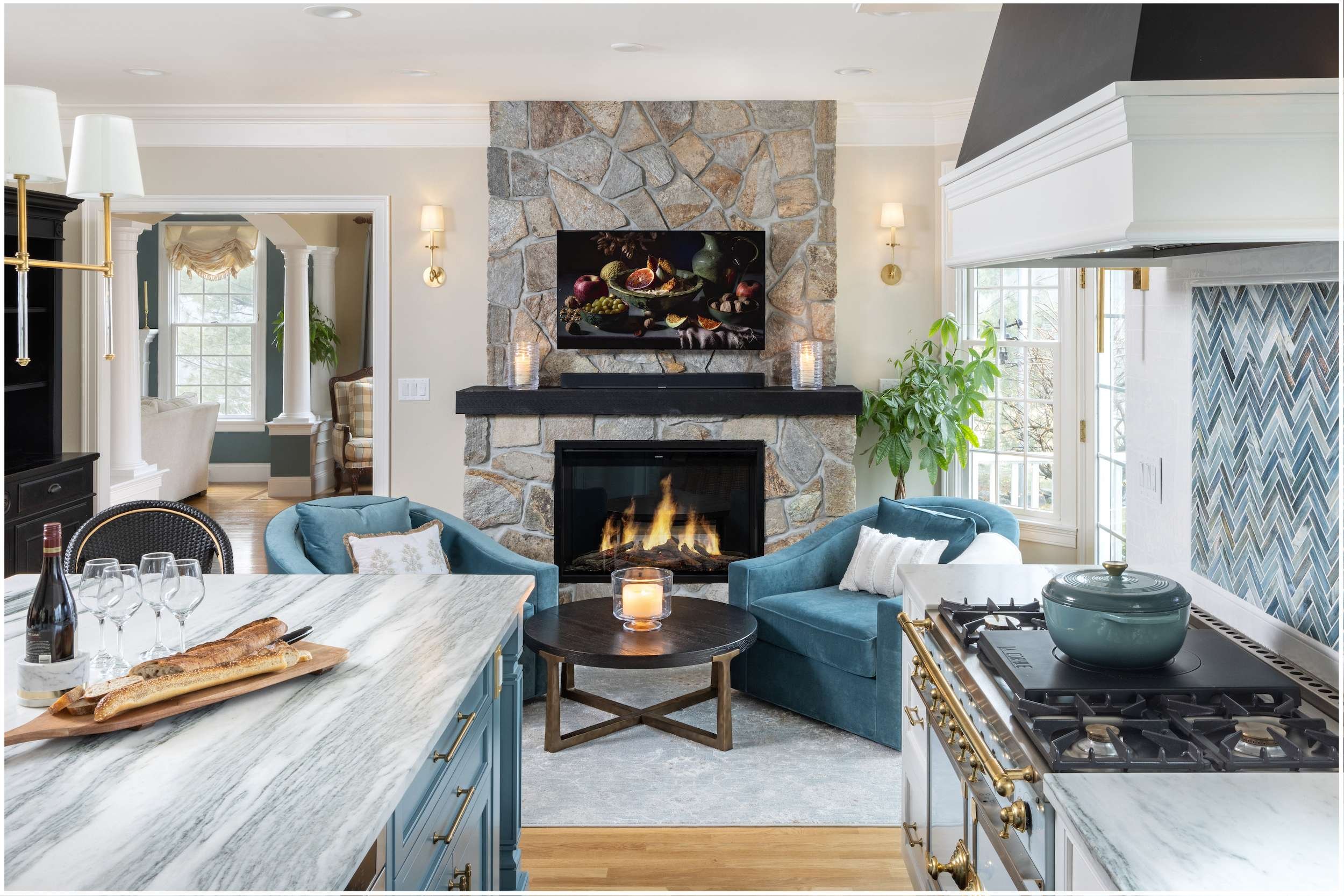 Fireside Gourmet Kitchen Fireplace Wall + Range View Sudbury MA KITCHENVISIONS residential space planning kitchen design.jpg