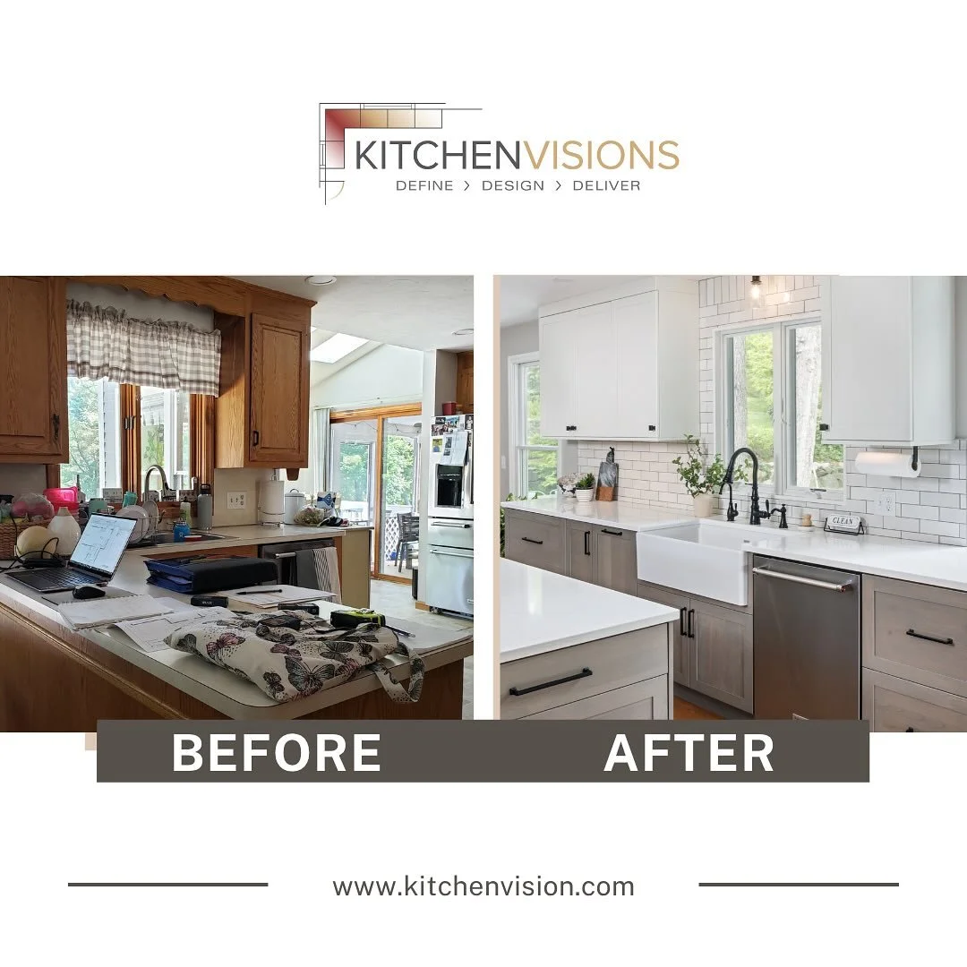 SORTED &amp; SPACIOUS KITCHEN RENOVATION B &amp; A | We create space by looking at the possibilities! Expanding this 
Holliston kitchen 3.5 feet into the family room space by removing one window allowed us to remove the peninsula and add a long islan