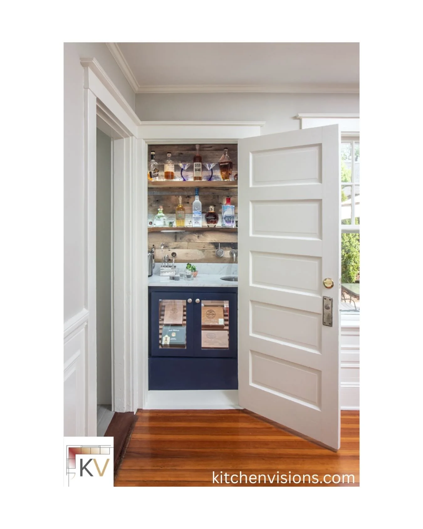 WEEKEND READY | We love creating bars for our clients, especially when the challenge is like this one: convert a closet into a snazzy bar! It also includes a cigar humidor, a marble countertop and a tiny sink - actually a marine basin. This sweet spo