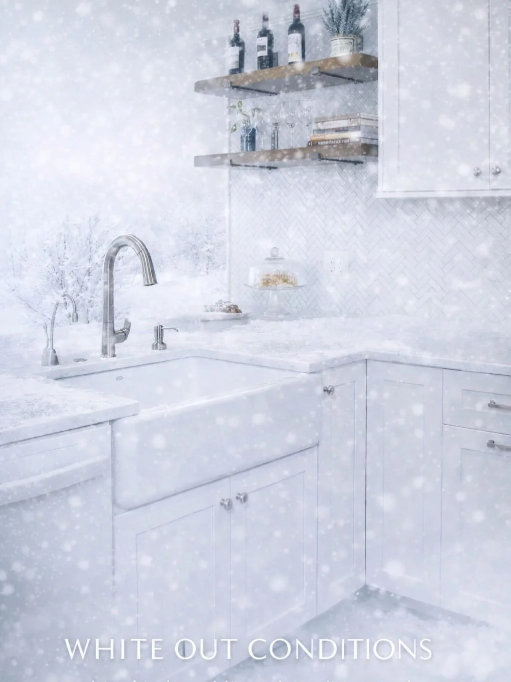 WHITE OUT CONDITIONS ❄️&nbsp;&nbsp;| When your kitchen matches the weather outside. 😂

Hunkering in? It&rsquo;s a hot-chocolate-wine-vodka kind of day. Stay safe everybody.

Kitchen Design @kitchenvisions
Architecture: @gmthomedesigns
Builder: @wood