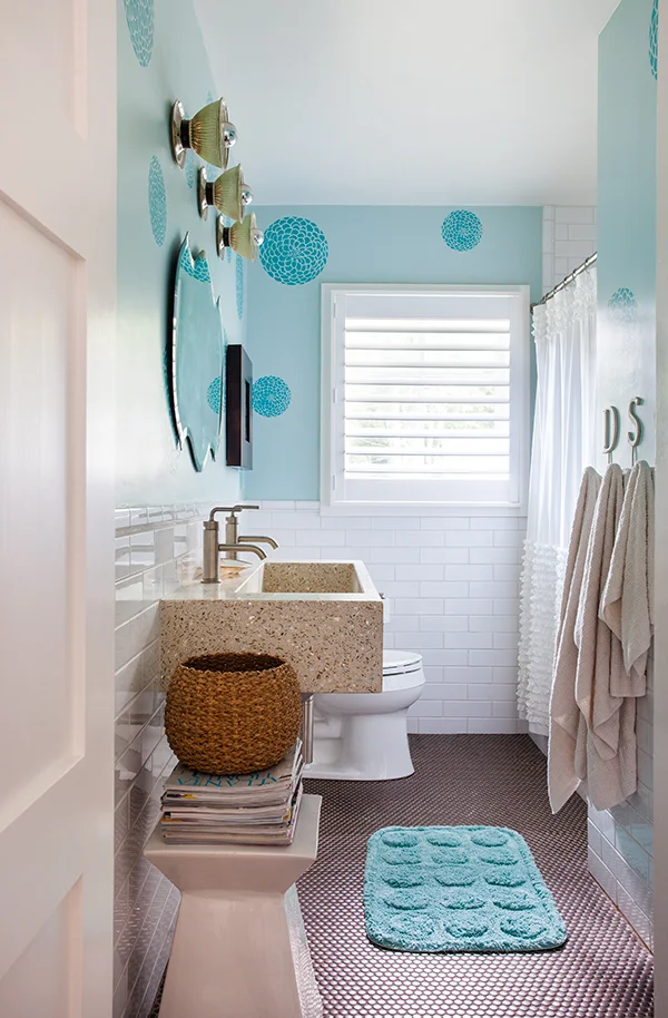 kids bath. bronze, savoy penny rounds on the floor! photo credit jeff herr photography