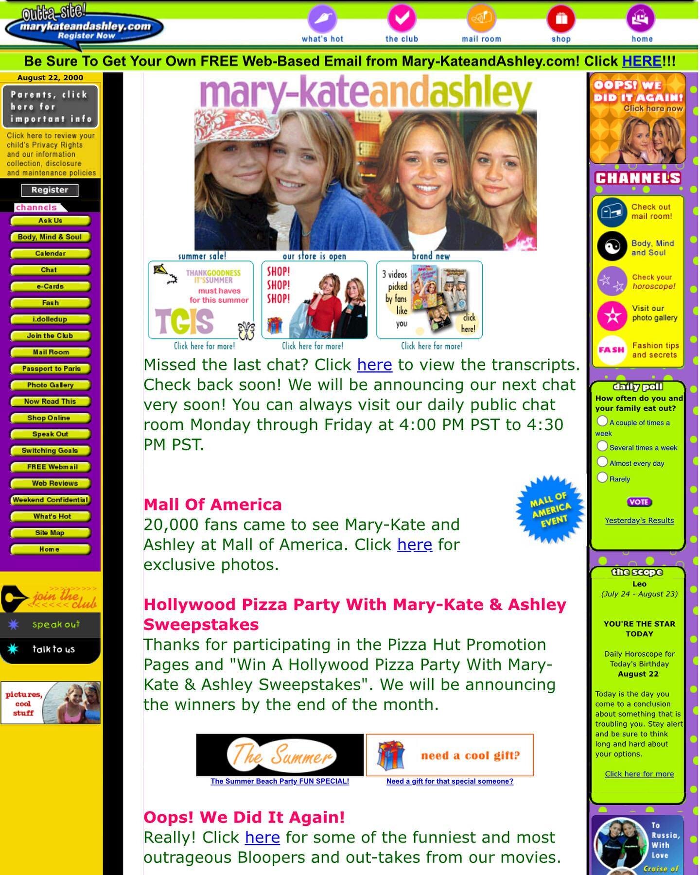 In the late 90s, Mary-Kate and Ashley Olsen launched one of the most epic websites of all time: marykateandashley.com. For today's episode, because of a wonderful tool called The Wayback Machine, we were able to travel back in time to visit this webs