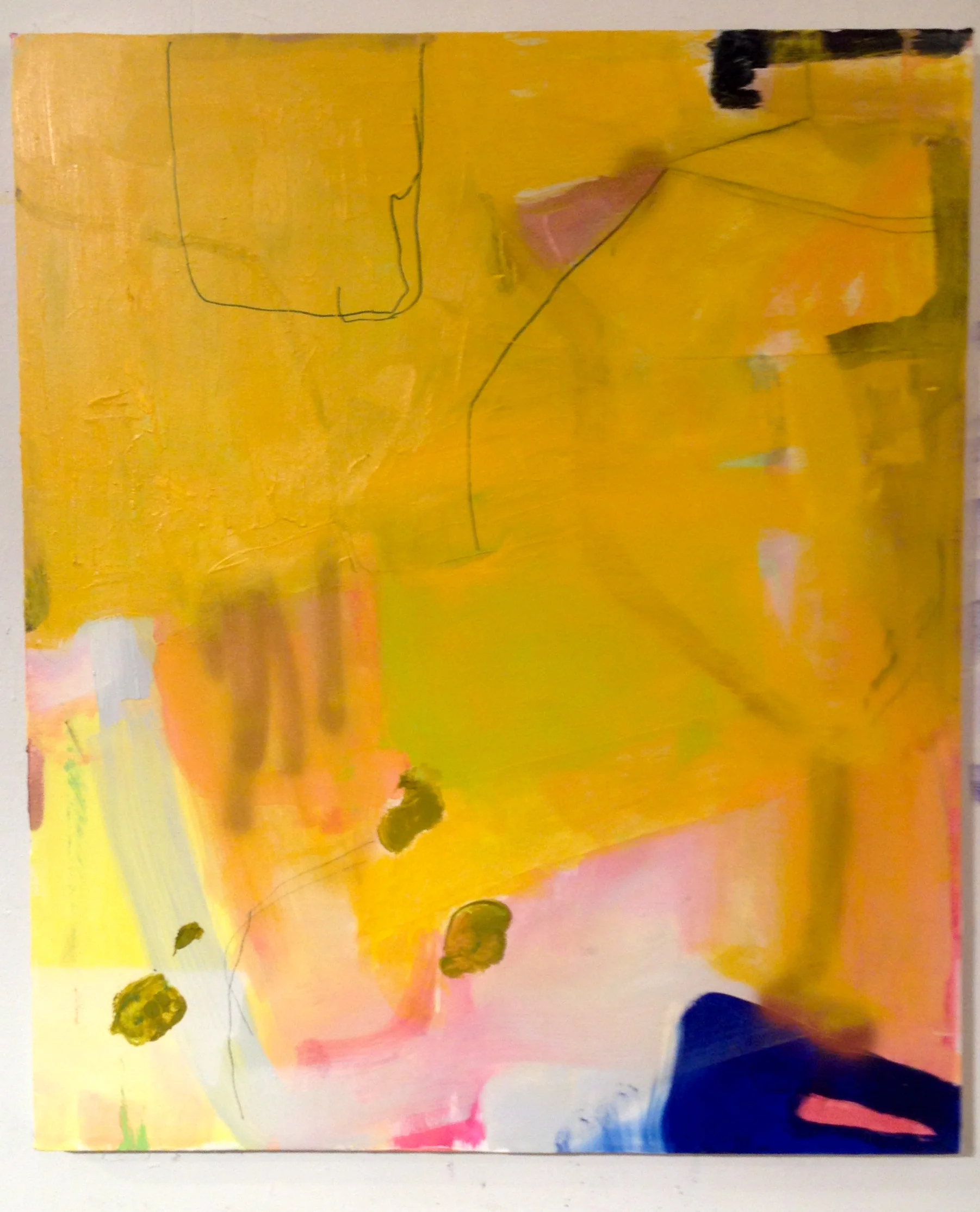   lay-z-girl , 2014, oil, spray paint, pencil, sharpie, paper on canvas 