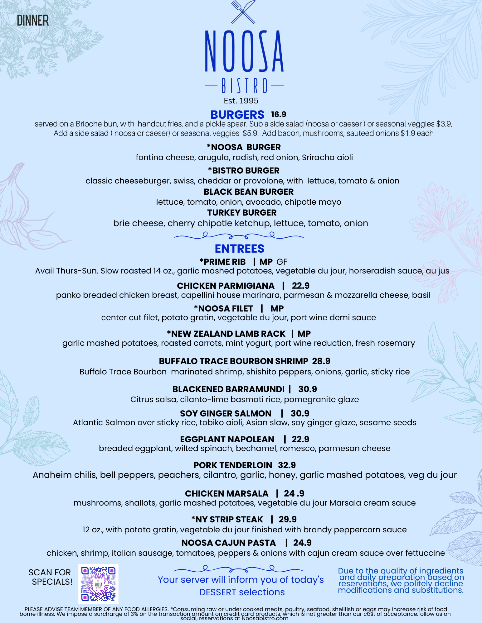 Nichossa Menu Dining — Noosa Bistro
