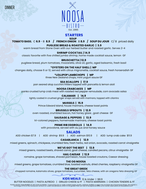 Nichossa Menu Dining — Noosa Bistro