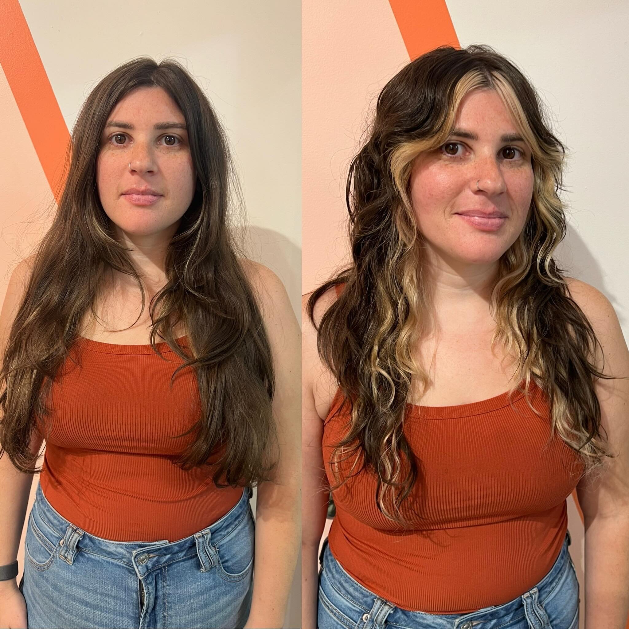 BEFORE : AFTER Cut and color for Molly 🥰
.
.
.
.
.
.
#beforeandafter #curlyhair #shag #curlyshag #moneypiece