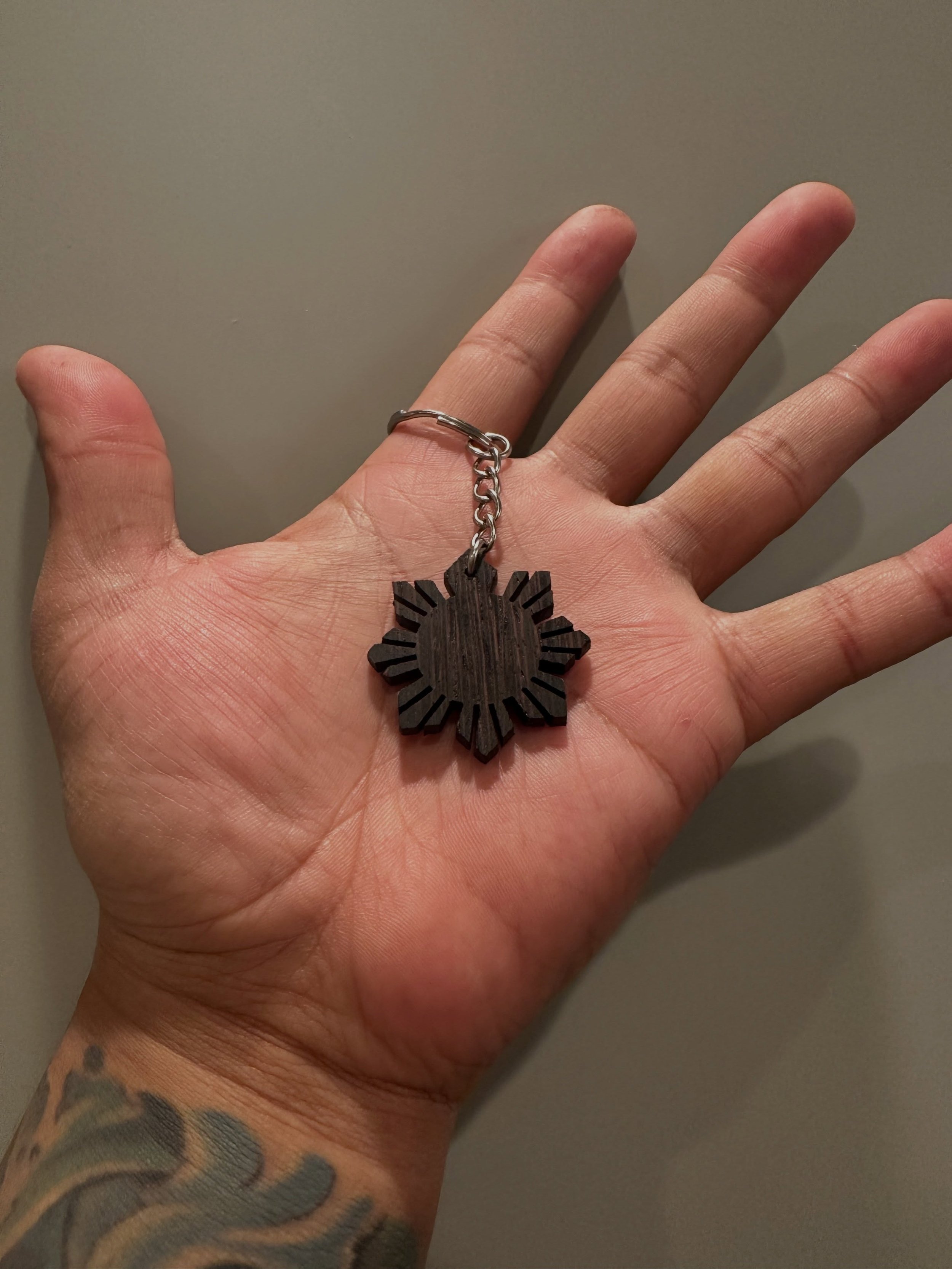I often end up with offcuts that are too thin to make bolo tie faces, or would look a little too thin cross-laminated onto another board. So I decided I&rsquo;d make a little keychain out of an offcut of this Wenge I had. I think it&rsquo;s cute!