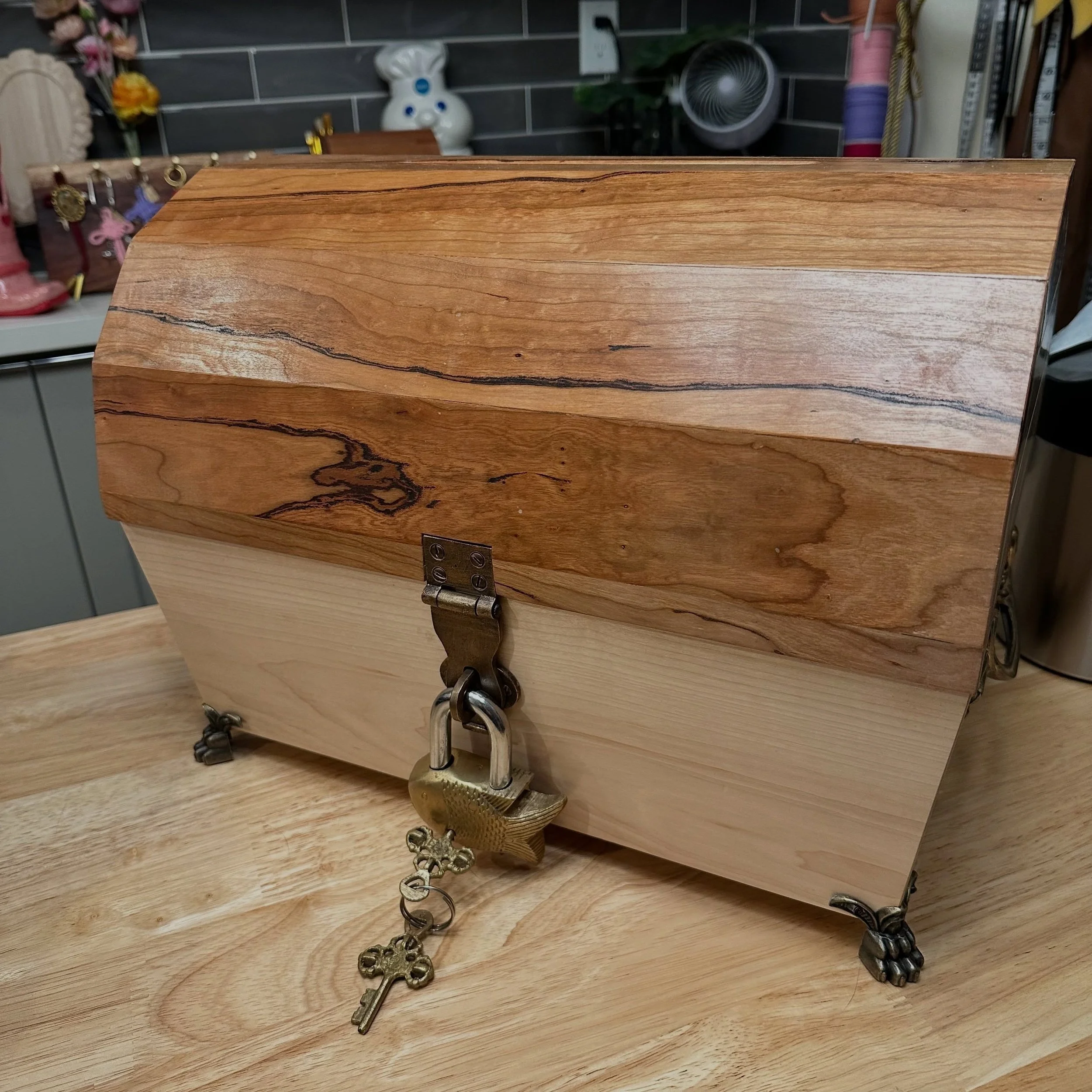 One of my personal favorite projects to date is this treasure chest letter box I made for our wedding in June of 2026, and the whole reason it exists is because my wife bought the fish padlock on a whim at a flea market 😂 she had it for months, not 