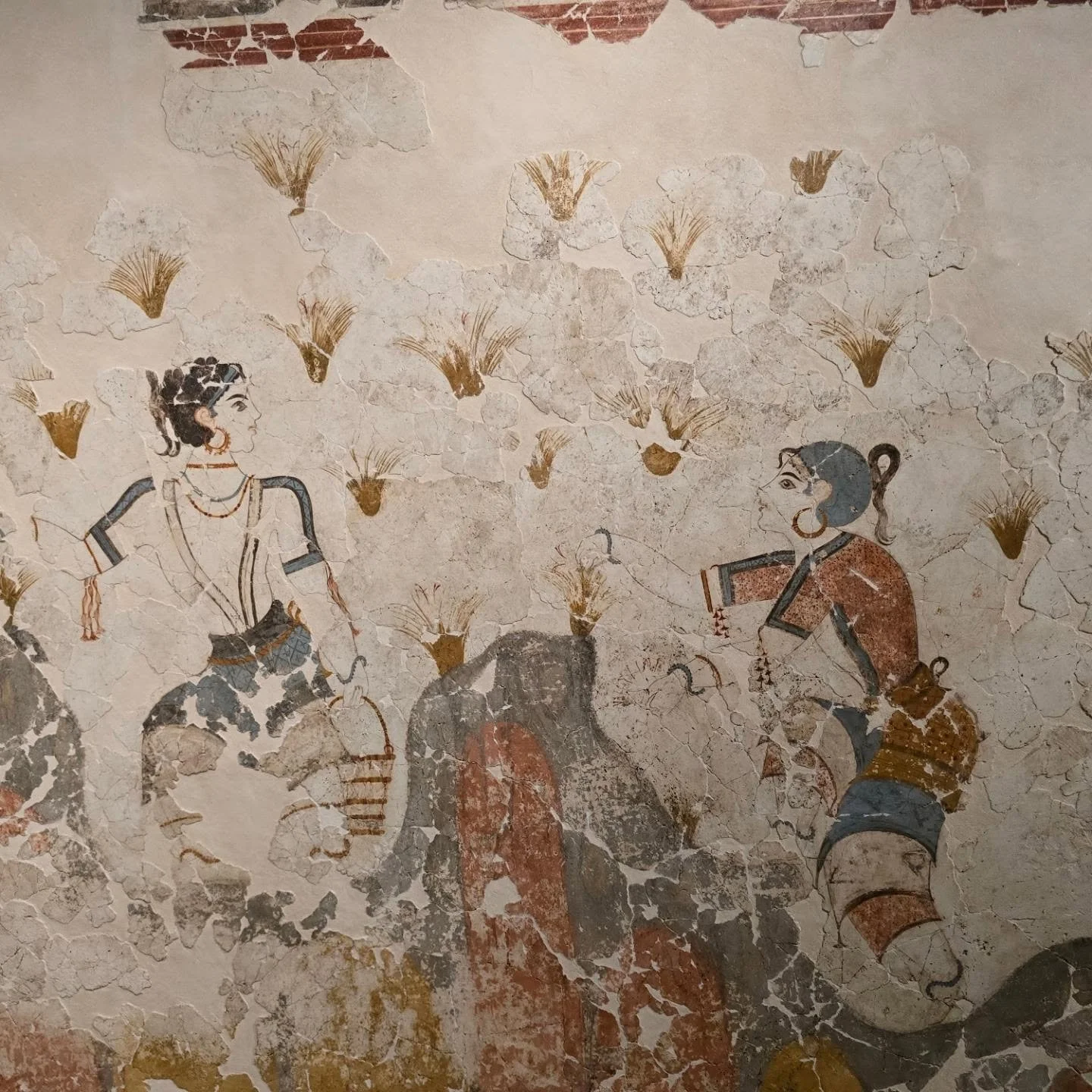 It was amazing to see Akrotiri last week. It was destroyed in the massive Theran eruption in 1,600 BCE and buried in volcanic ash, which preserved the remains of remarkable bronze age architecture, frescoes, and stunning pottery designs.