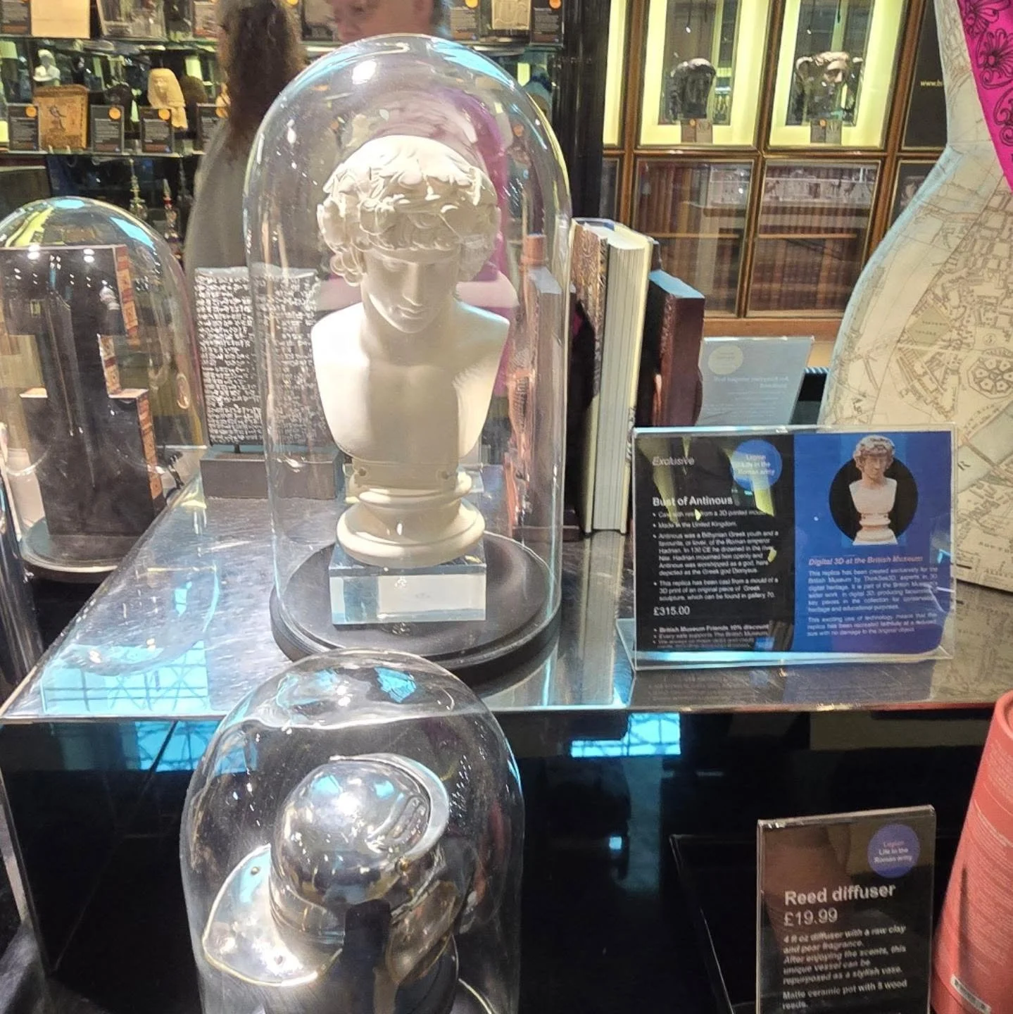 Our old friend Antinous (and product), on sale at the British Museum shop today. He's very prominent on a new display with a card explaining how he was produced at TS3D. We typically make 20 to 30 of these per year, but sales have slowed in recent mo