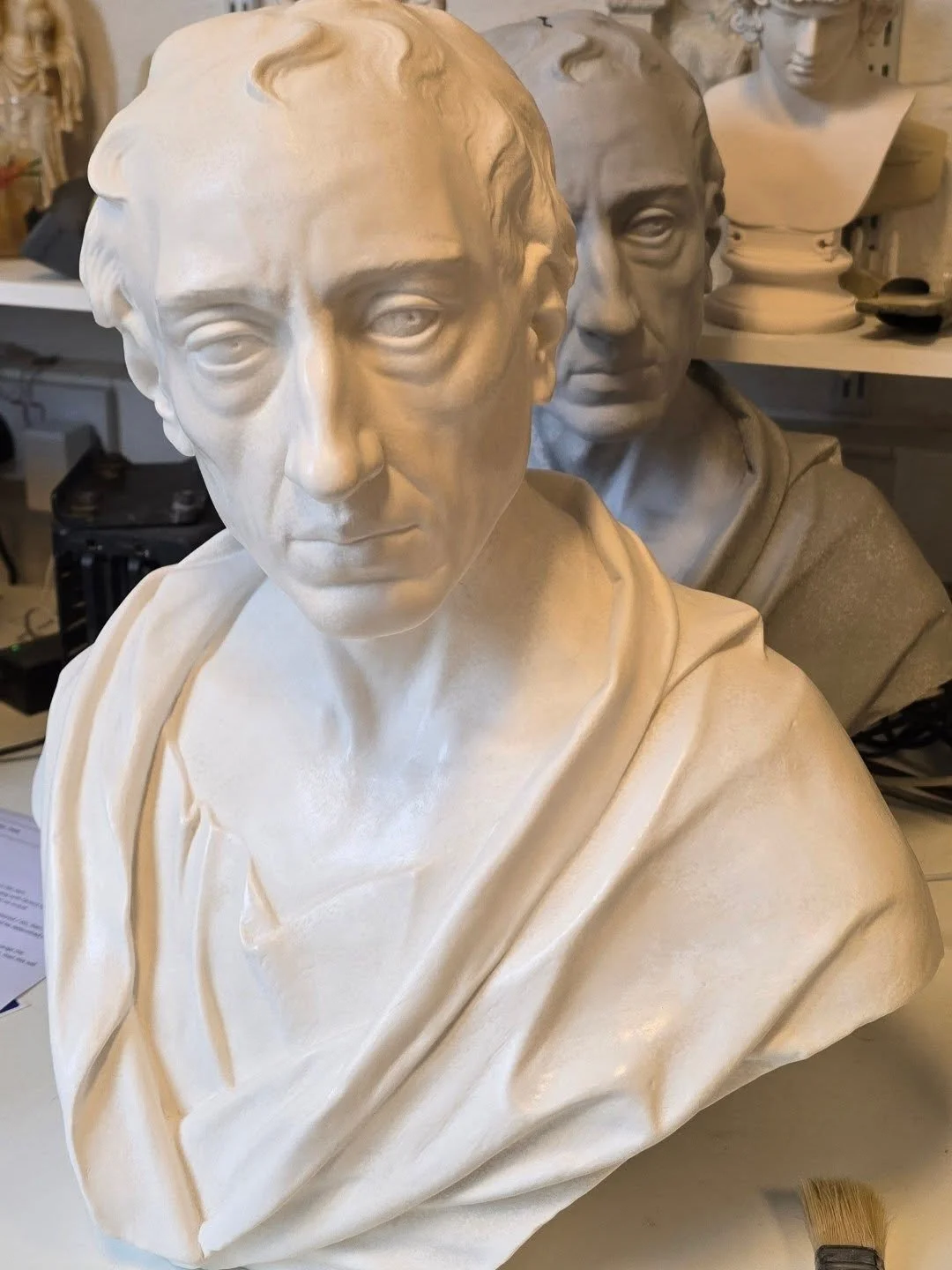 Another job at ThinkSee3D nears completion - our digitally produced full-size replica portrait of 18th century poet Alexander Pope from an original at the British Museum for the Alexander Pope Grotto Trust. The grey is a 3D print used to create the m