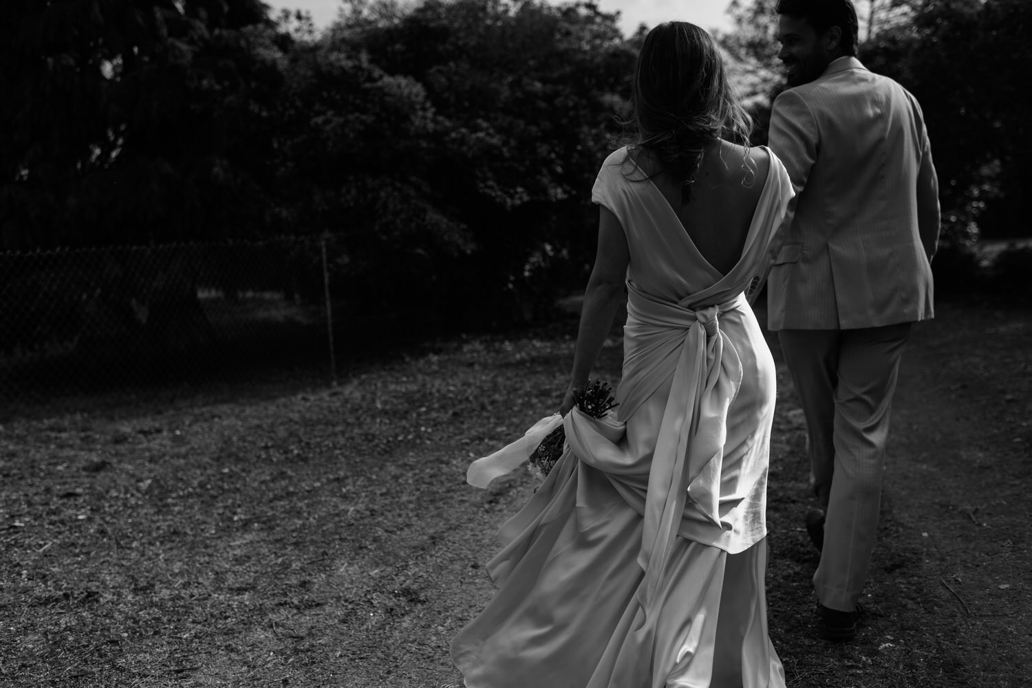 Bride and groom walking