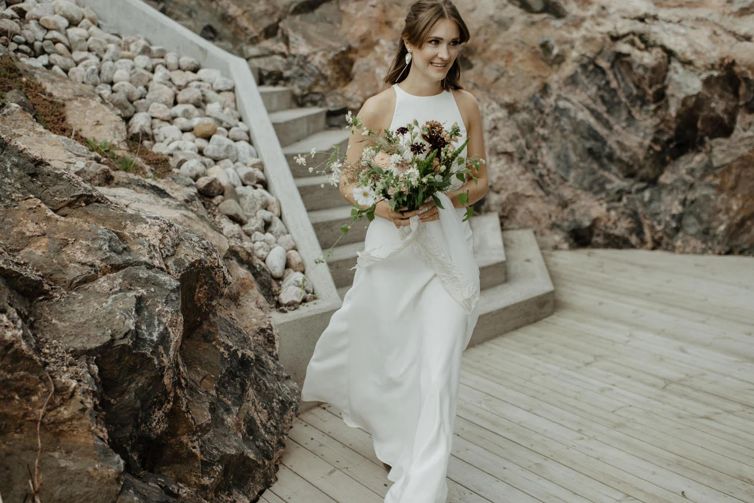 Clara in her chic BHLDN wedding dress