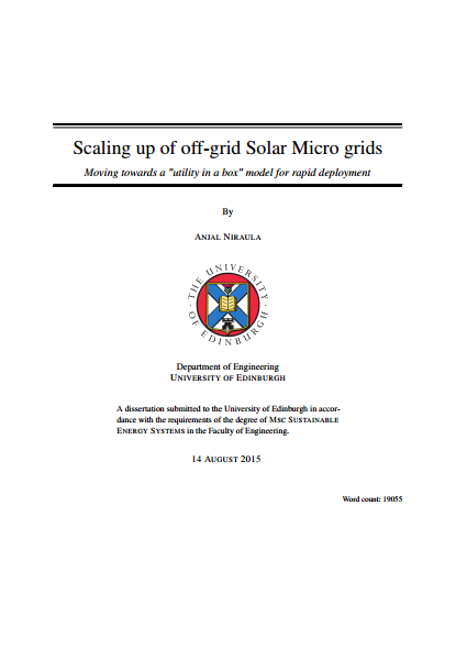 Scaling Up of Off-Grid Solar Micro Grids: Moving towards a "utility in a box" model for rapid deployment