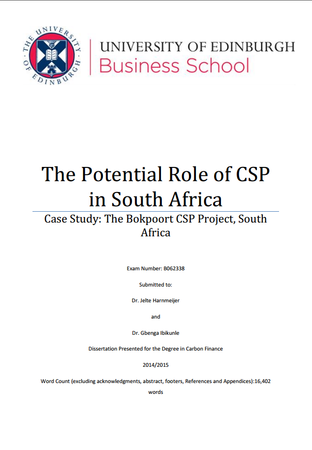 The Potential Role of CSP in South Africa. Case Study: The Bokpoort CSP Project, South Africa