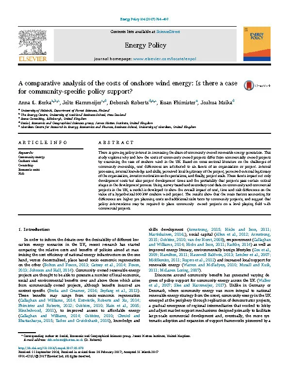 A comparative analysis of the costs of onshore wind energy: Is there a case for community-specific policy support?