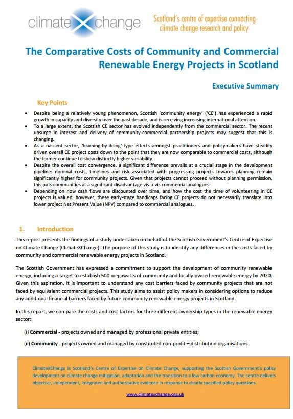 The Comparative Costs of Community and Commercial Renewable Energy Projects in Scotland