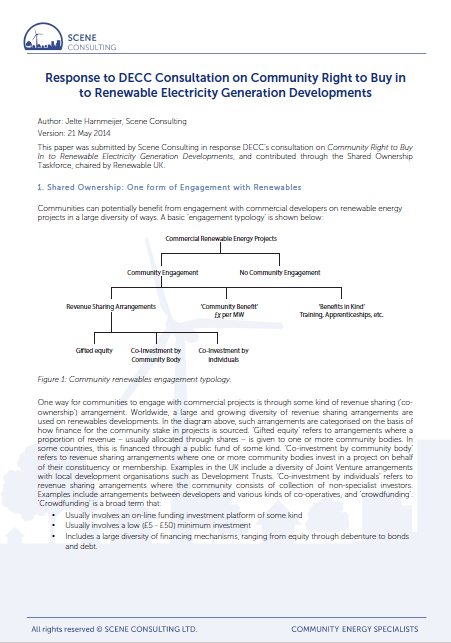 Response to DECC Consultation on Community Right to Buy in to Renewable Electricity Generation Developments 
