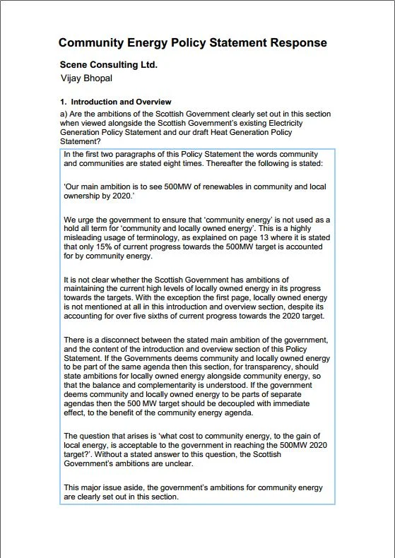 Community Energy Policy Statement Response 