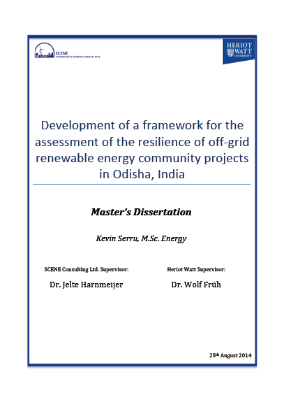 Development of a Framework for the Assessment of the Resilience of Off-Grid Renewable Energy Community Projects in Odisha, India
