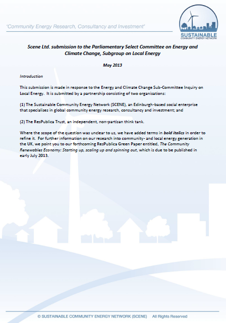 Scene ltd. Submission to the Parliamentary Select Committee on Energy and Climate Change, Subgroup on Local Energy