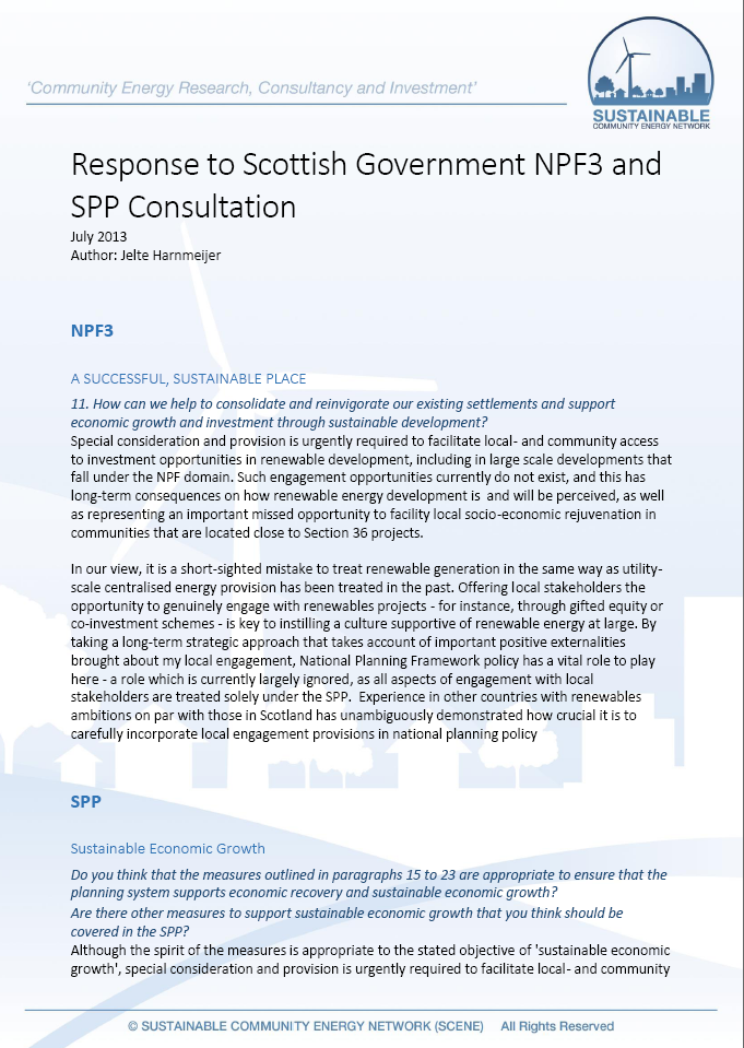 Response to Scottish Government NPF3 and SPP Consultation