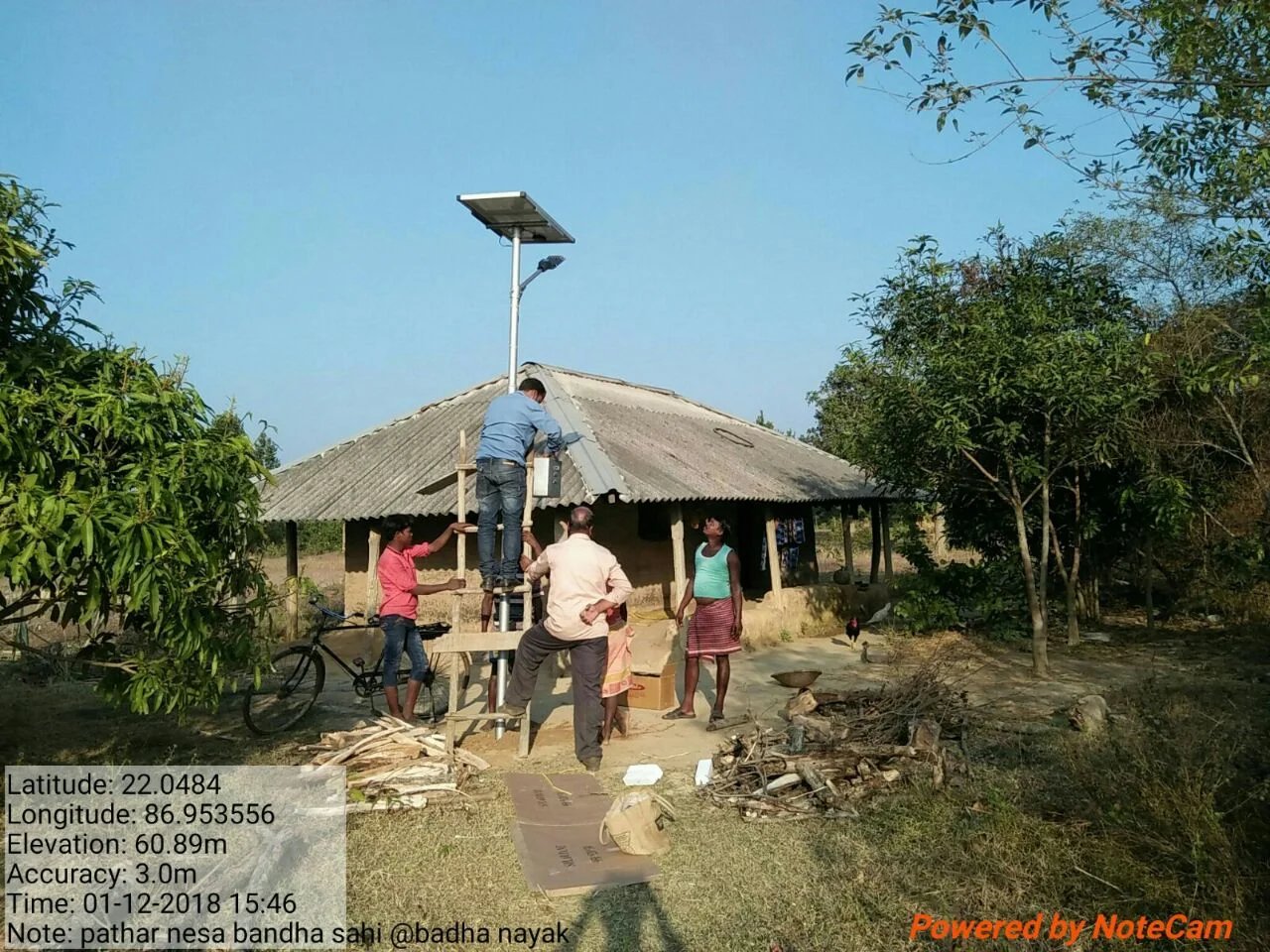 A stand-alone streetlight being installed in Mayurbhanj.