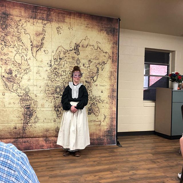 My lovely daughter dressed up as madam Curie for a school presentation. #love #homeschool #classicalconversations #madamcurie #mariecurie