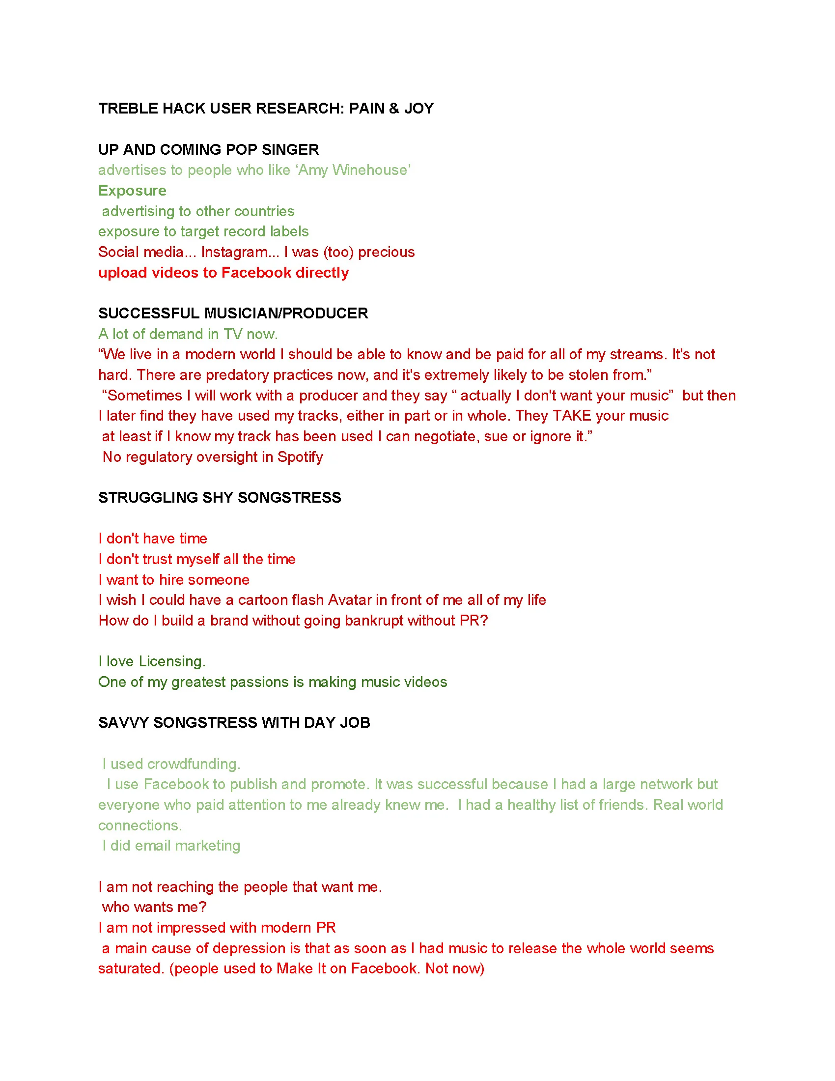 INTERVIEWS/PAIN POINTS for TREBLEHACK